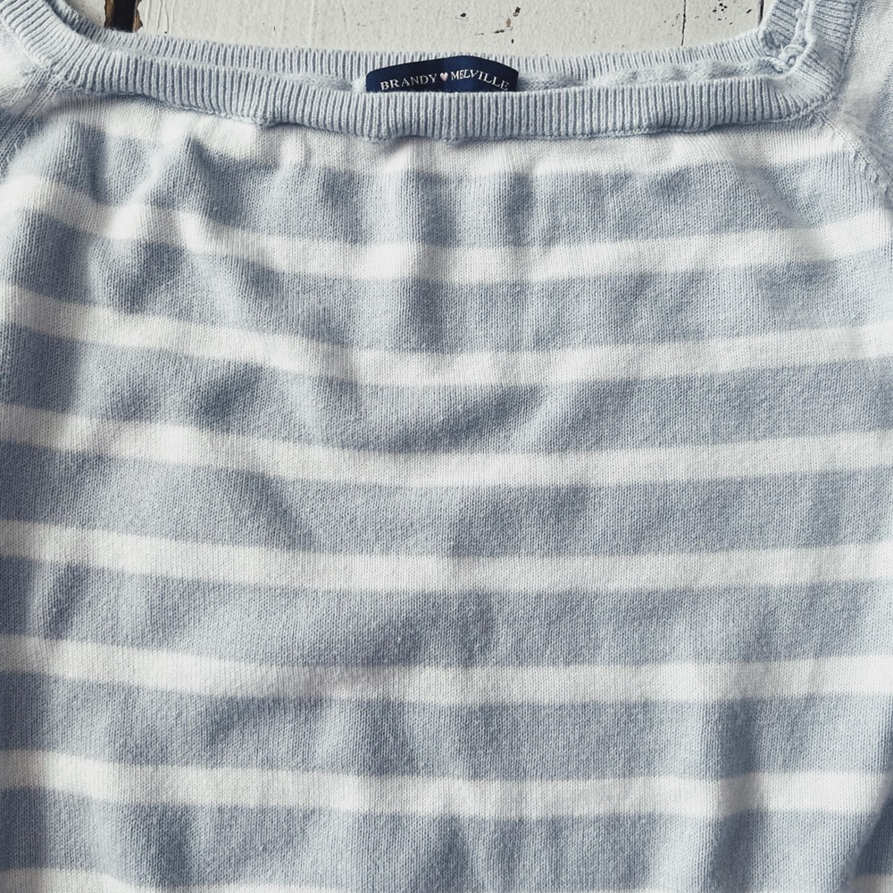Brandy Melville Boat Neck Striped Sweater Blue and White